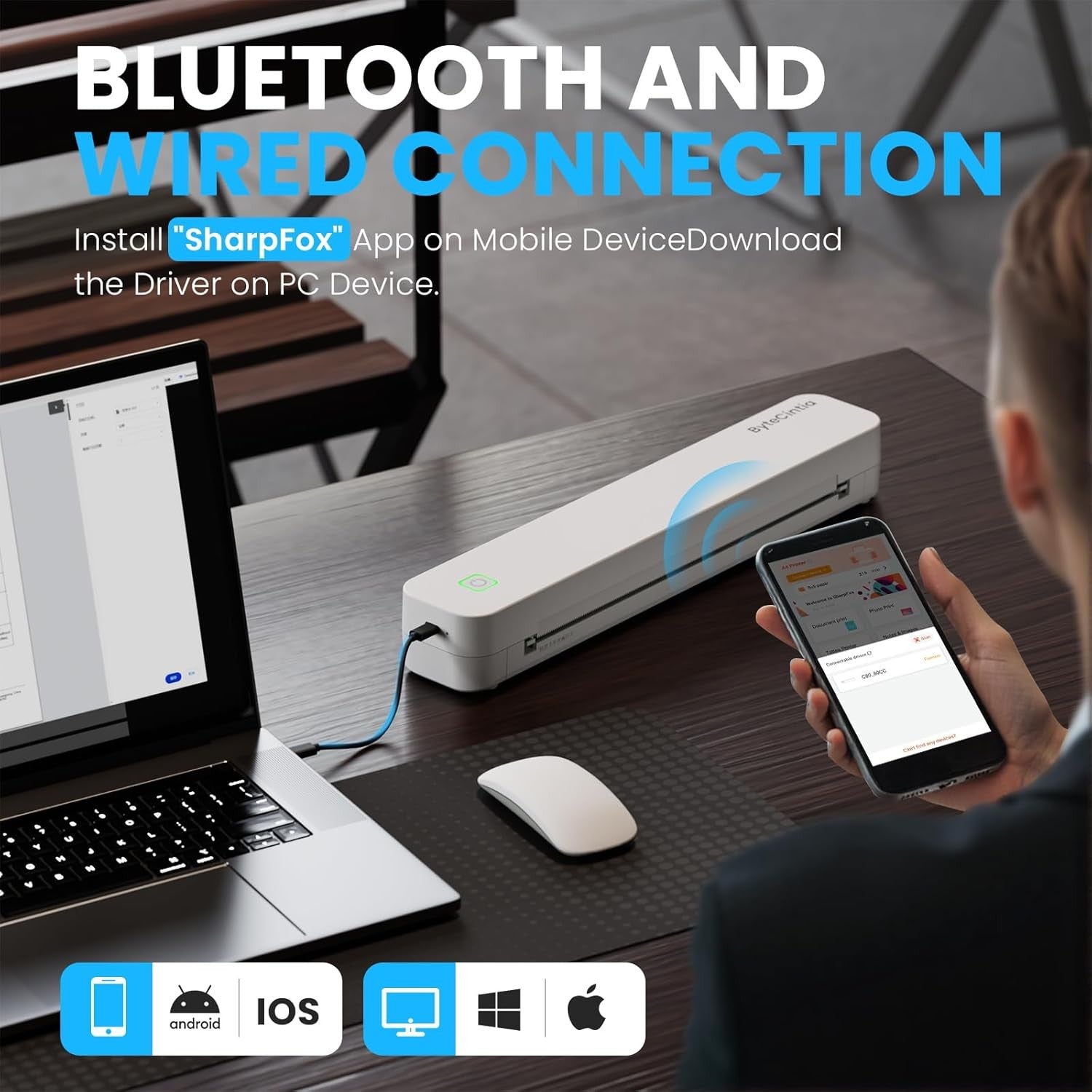 Portable A4 Bluetooth Thermal Printer Inkless Travel Office