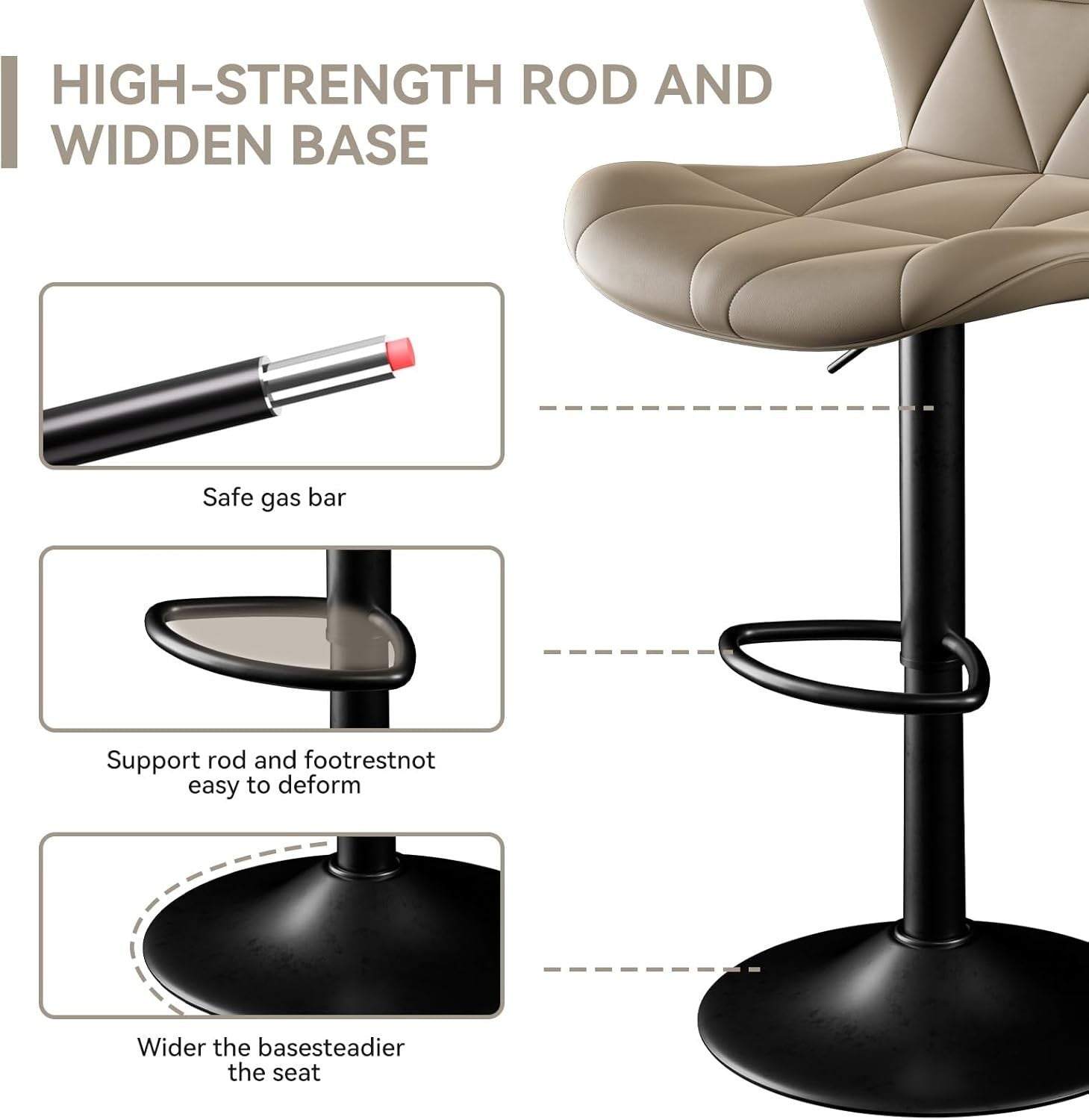 Adjustable Swivel Bar Stools Set of 2 Faux Leather Counter Height Khaki