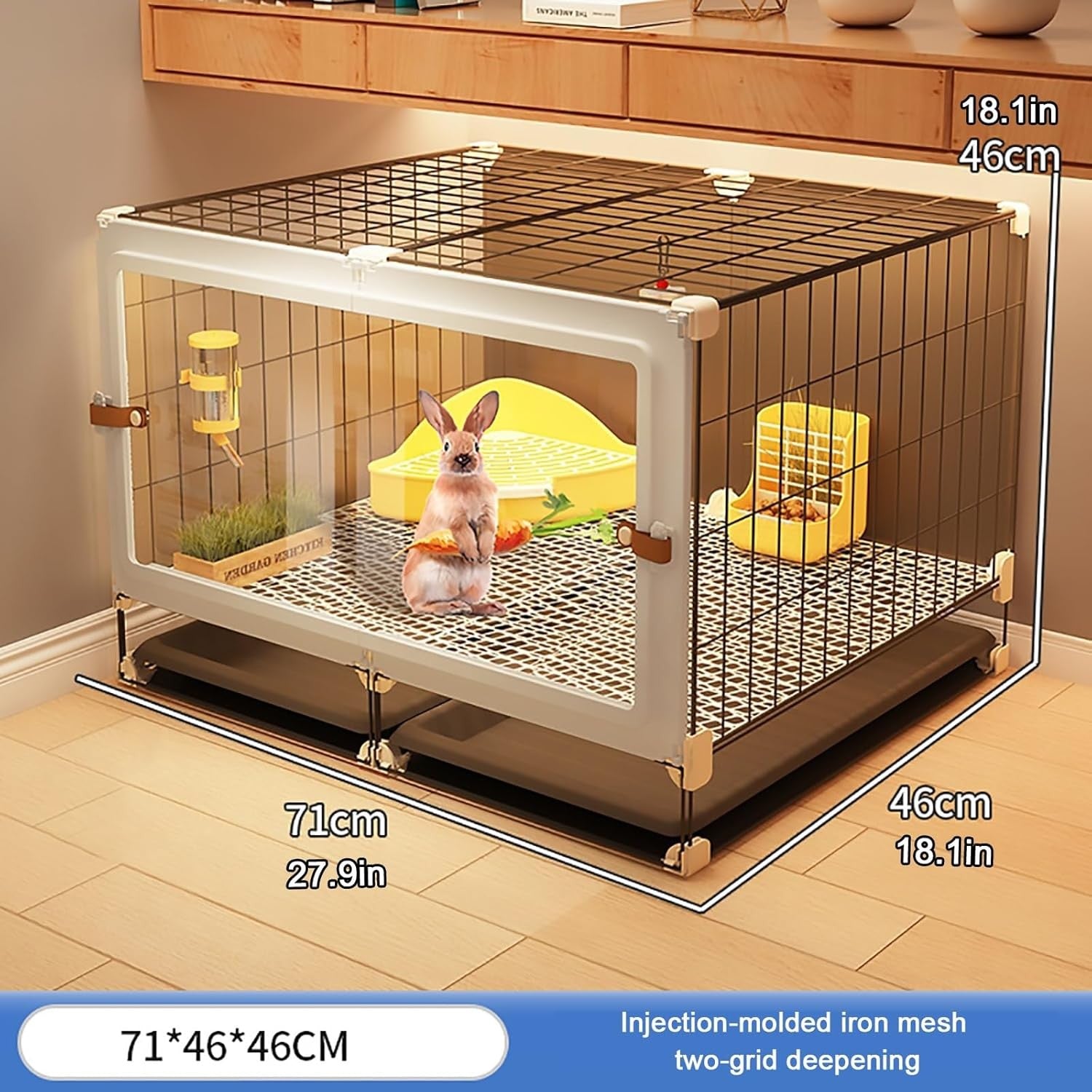 Indoor Rabbit Hutch Transparent Cage Sliding Door Easy Clean Tray