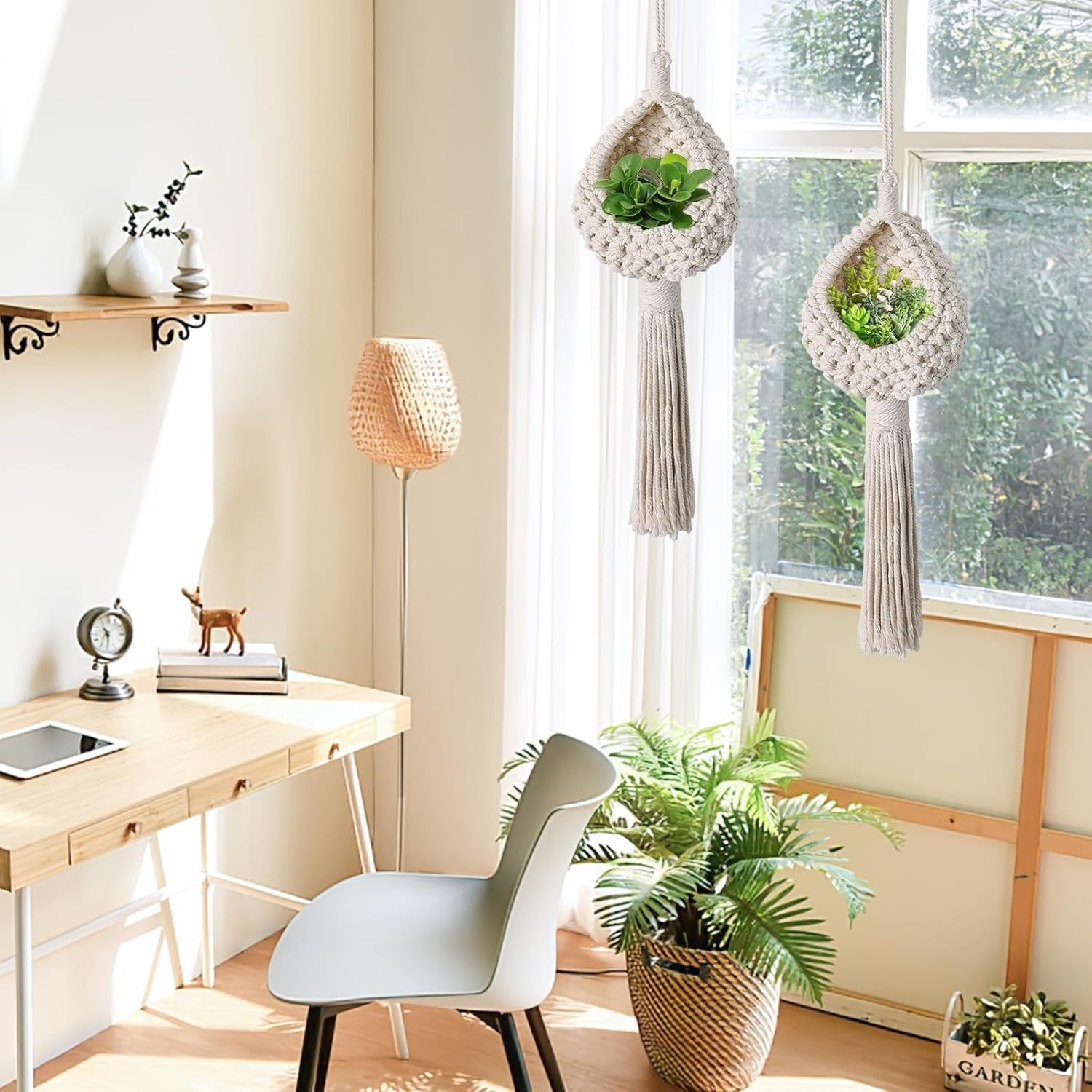 2-Pack Boho Macrame Plant Hangers Cotton Hanging Basket Decor
