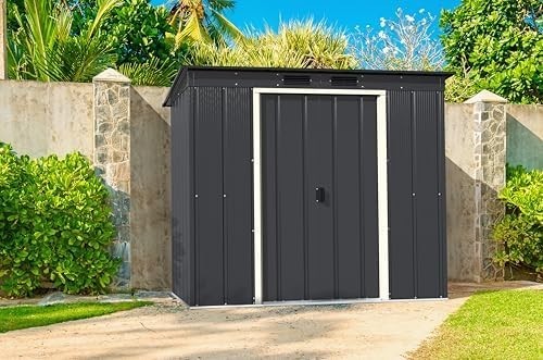 Metal Garden Storage Shed 6x4ft Pent Roof Waterproof Outdoor, Shed Anthracite