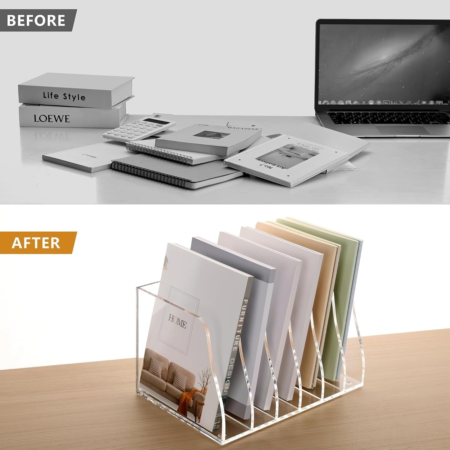 Clear Acrylic Desk File Organizer 6-Section Magazine Document Holder