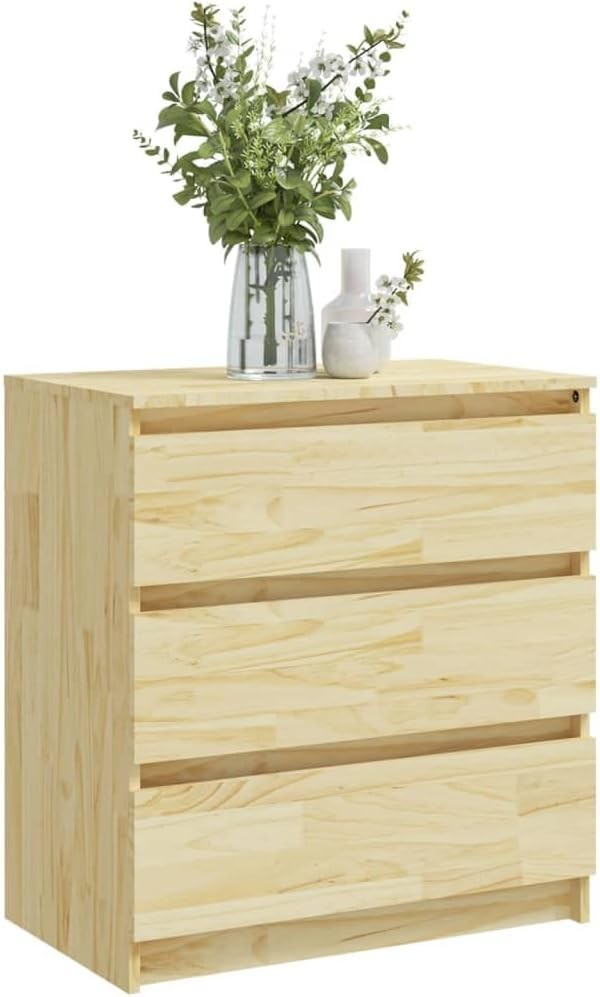 Set of 2 Solid Pine Bedside Tables with 3 Drawers | Natural Wood Nightstands