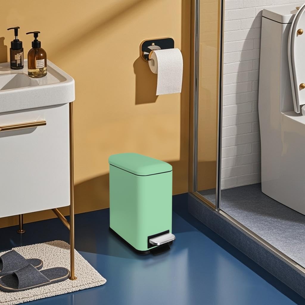 5L Bathroom Pedal Bin Soft Close Stainless Steel Green