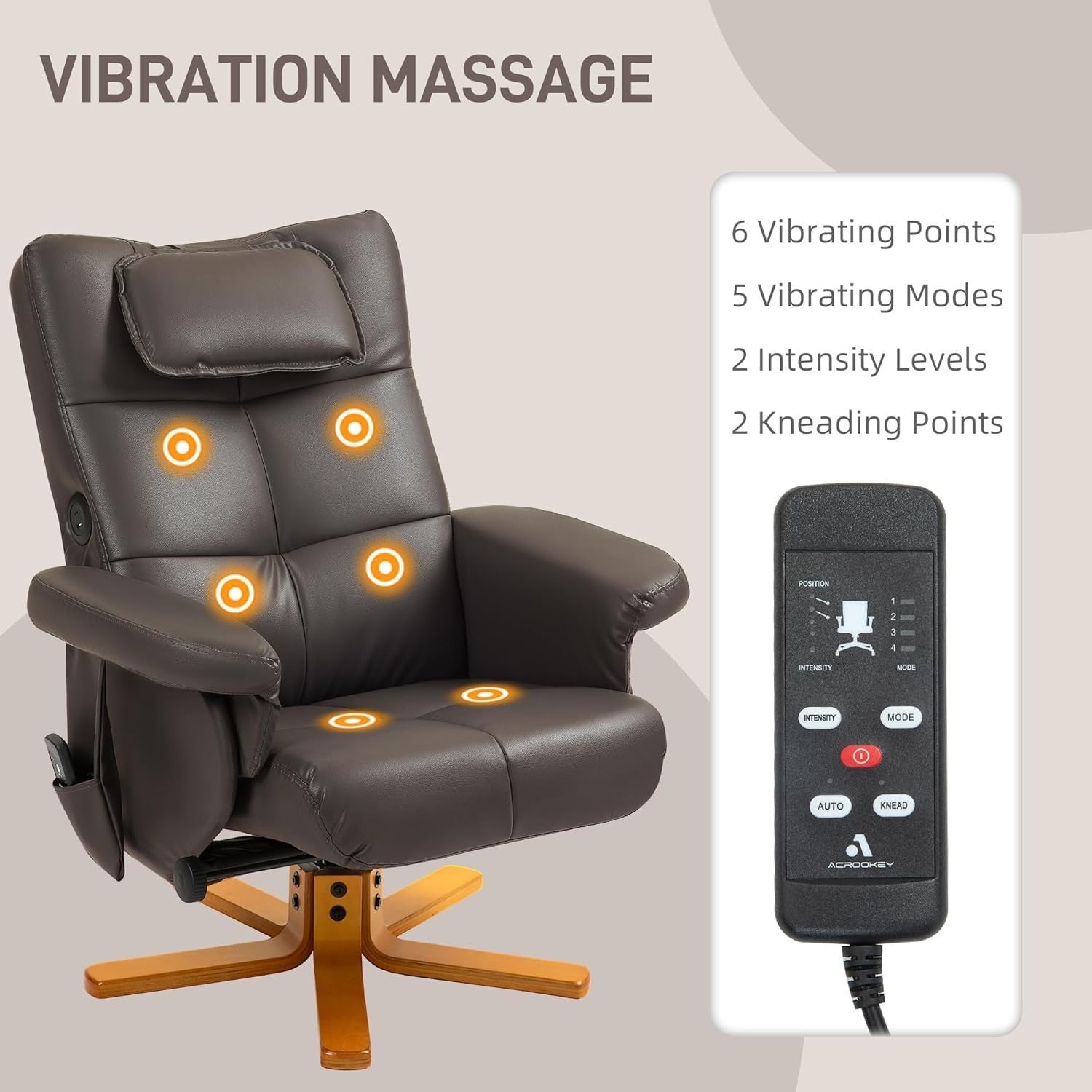 Massage Recliner Chair w/ Footstool Heat USB Storage Faux Leather Brown