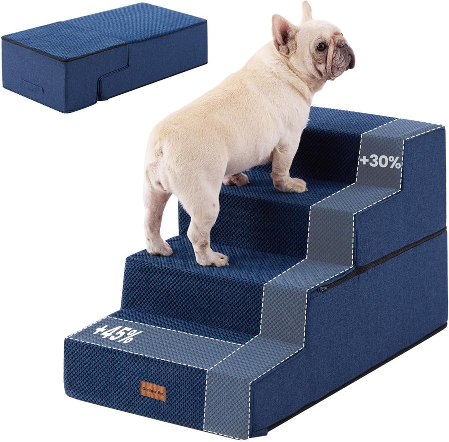 Extra‑Wide 4‑Step High‑Density Foam Pet Stairs 47 cm H – Non‑Slip Waterproof Ram
