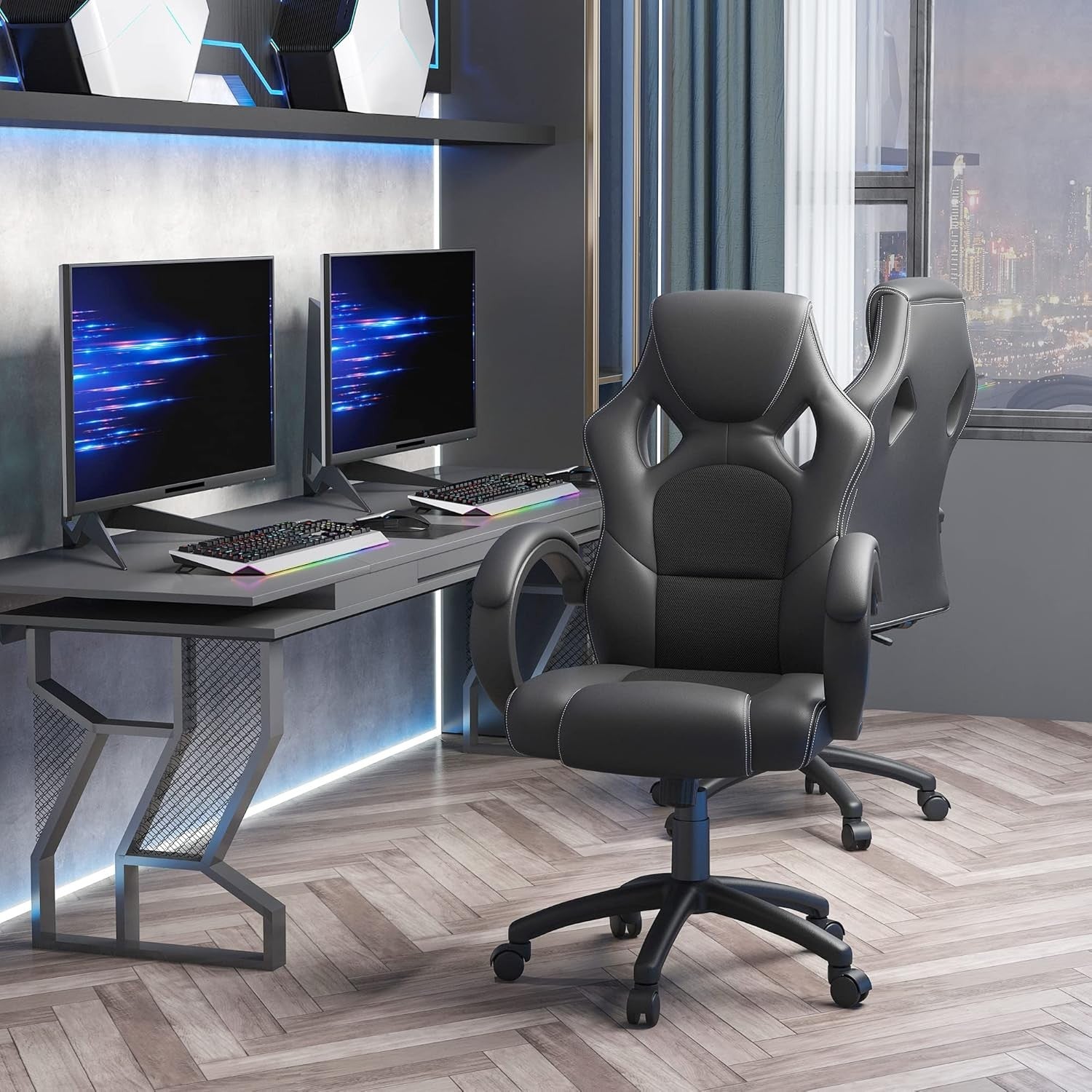 Gaming Chair Racing Style Swivel Faux Leather Desk