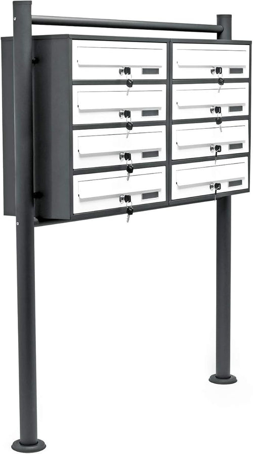 8 Slot Outdoor Letterbox System Secure Steel Anthracite White Durable