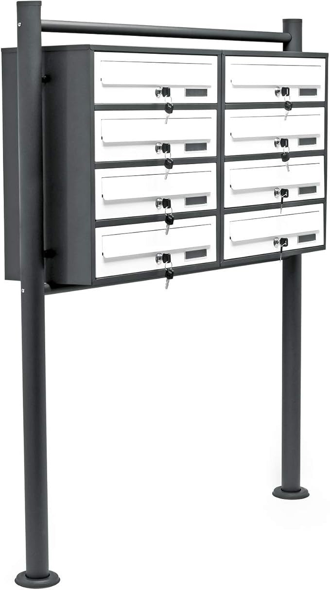 8 Slot Outdoor Letterbox System Secure Steel Anthracite White Durable