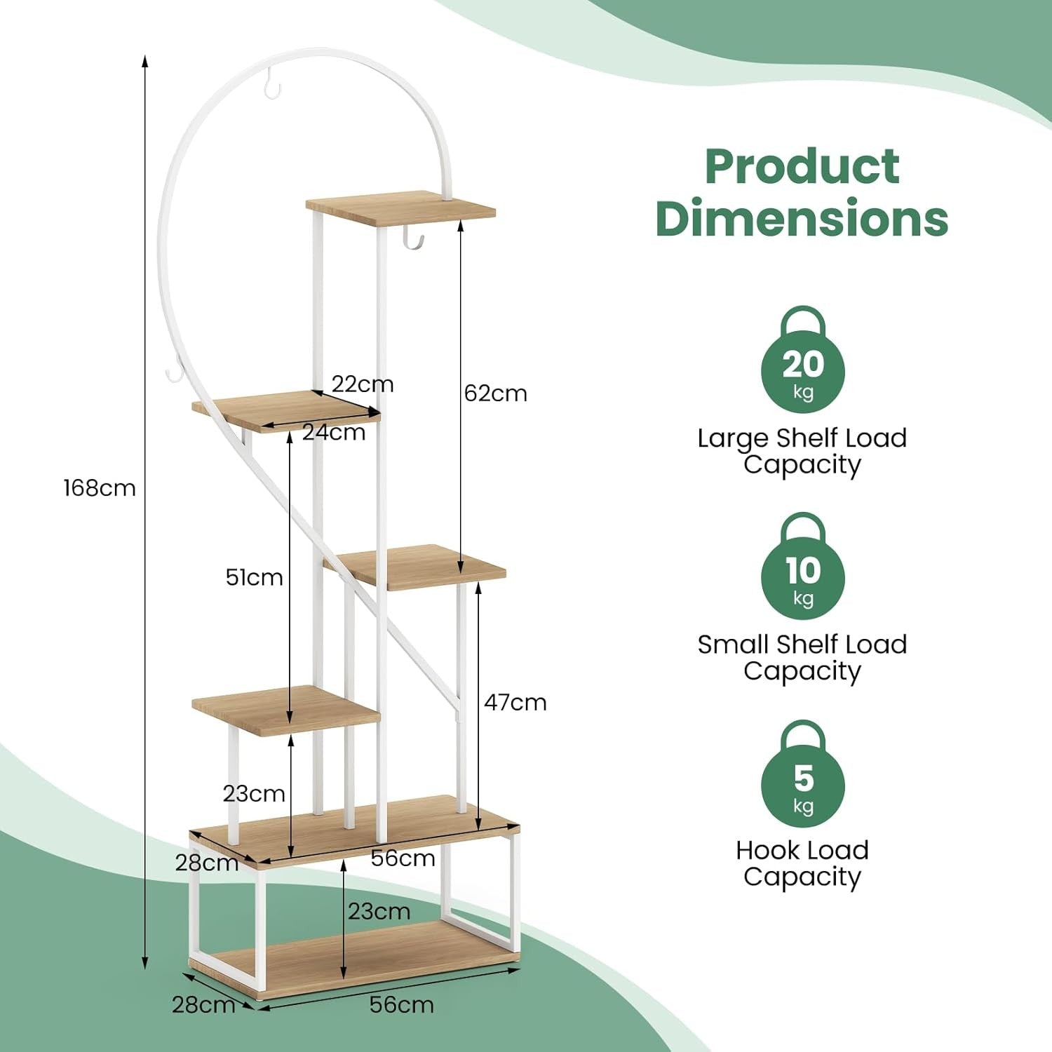 6 Tier Tall Metal Plant Stand Indoor Outdoor Heart Shape Ladder Flower Shelf