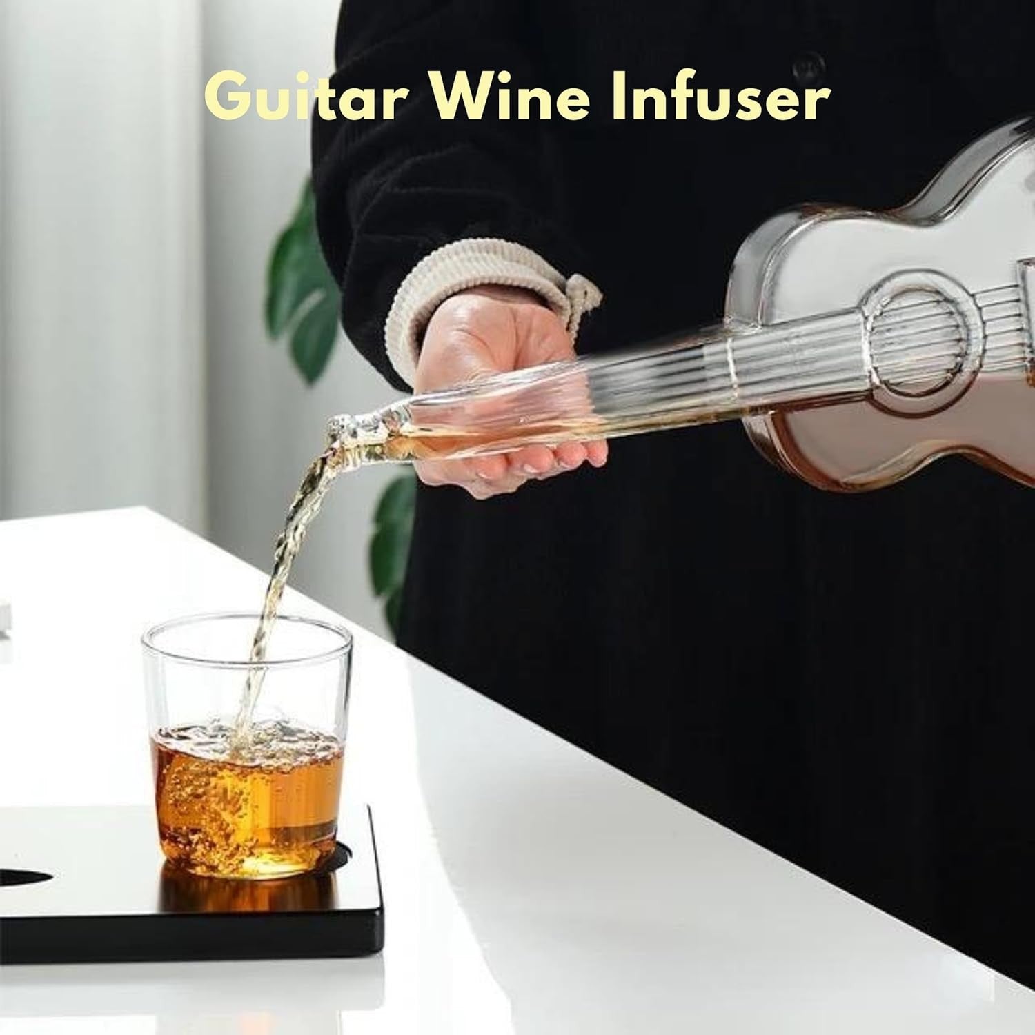 1000ml Violin Whiskey Decanter Set with Mahogany Base Glass Gift for Music Lover