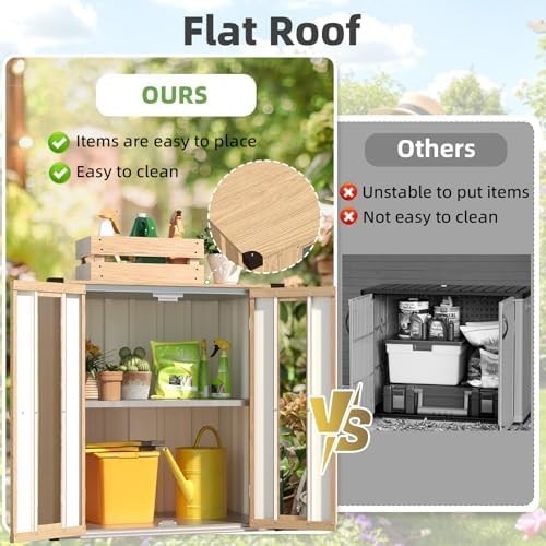 Metal Garden Storage Cabinet Outdoor Shed with Shelves & Windows Brown