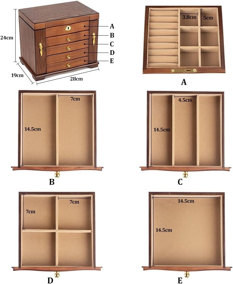 Vintage Wooden Jewelry Box Combo Lock Mirror Large Capacity Organizer