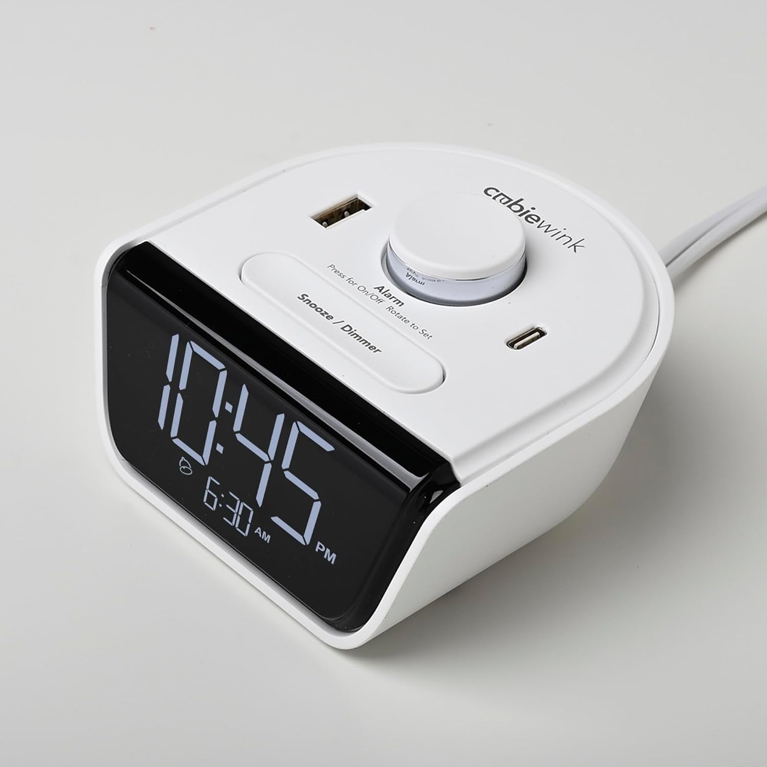 USB Charging Alarm Clock White Digital Bedside Desk Clock Dual USB Ports
