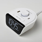USB Charging Alarm Clock White Digital Bedside Desk Clock Dual USB Ports