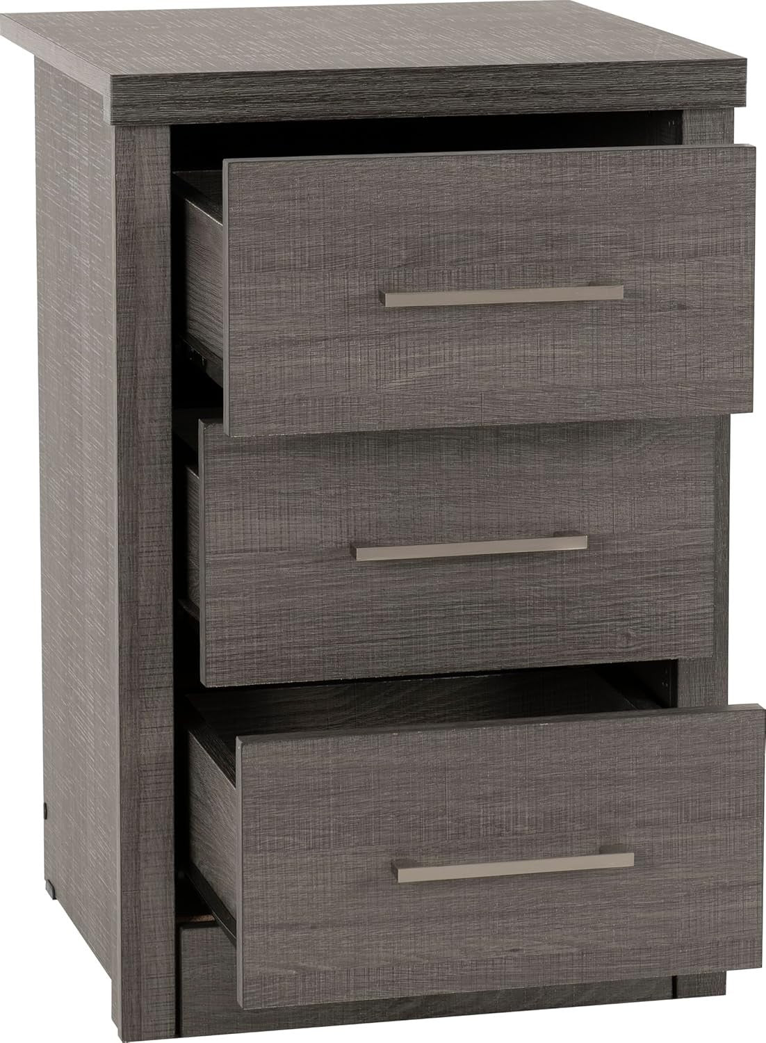 3 Drawer Bedside Table Black Wood Grain Modern Nightstand