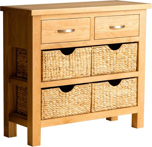 Wooden Console Table with 2 Drawers & 3 Baskets, Storage Cabinet, Hallway