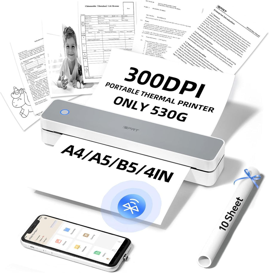 Portable Thermal Printer A4 Wireless Bluetooth Inkless Printer