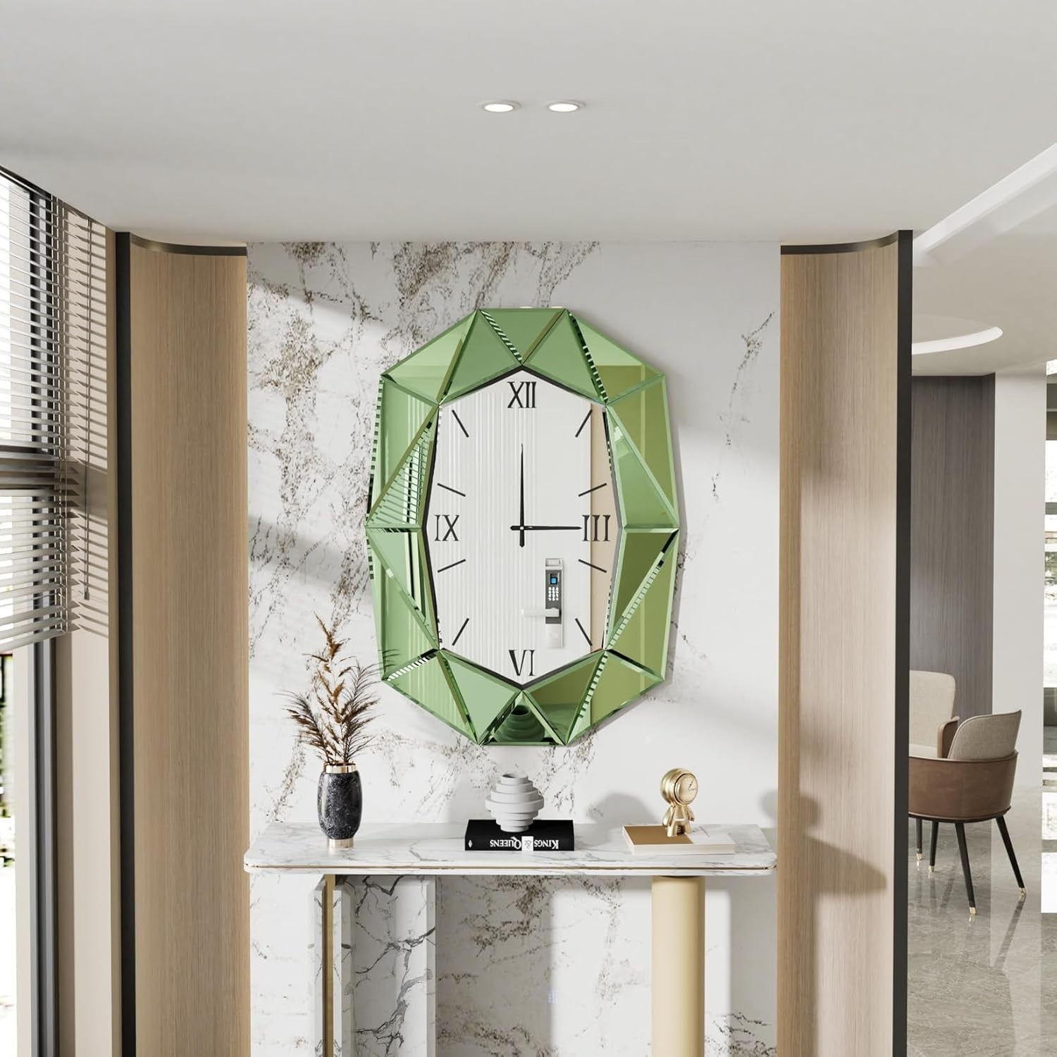 Beveled Glass Wall Clock Mirror 72x100cm Roman Numerals Silent Decor