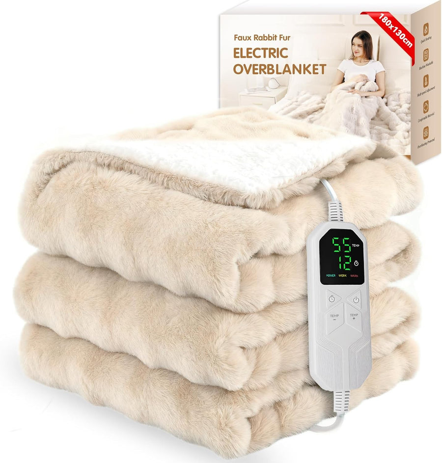 Electric Heated Throw Blanket 180x130cm Faux Fur Fast Warm Sofa Cover
