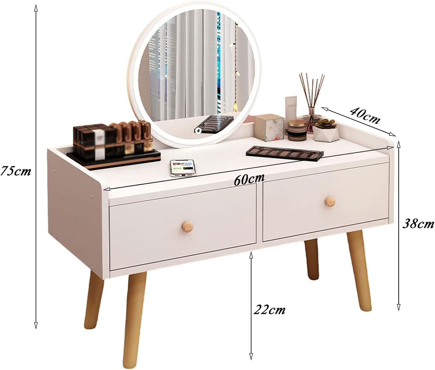 Pink Vanity Makeup Dressing Table Desk 2 Drawers Storage Bedroom Dormitory Decor