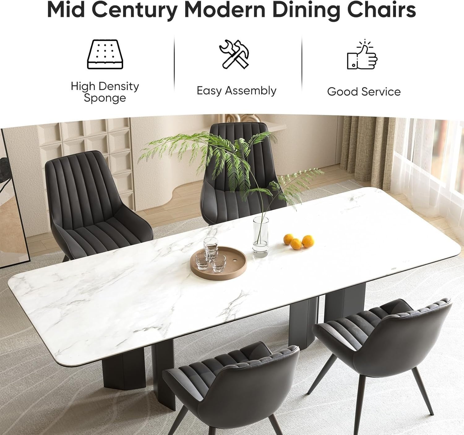 4 Black Upholstered Dining Chairs Padded Seat Metal Legs Kitchen Chairs
