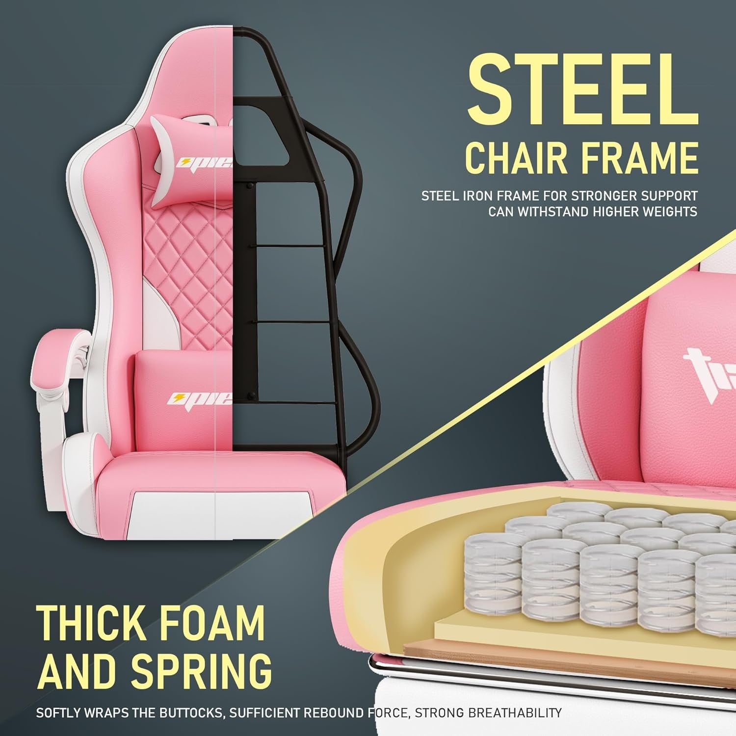 Ergonomic Gaming Chair with Footrest Reclining Pink PU