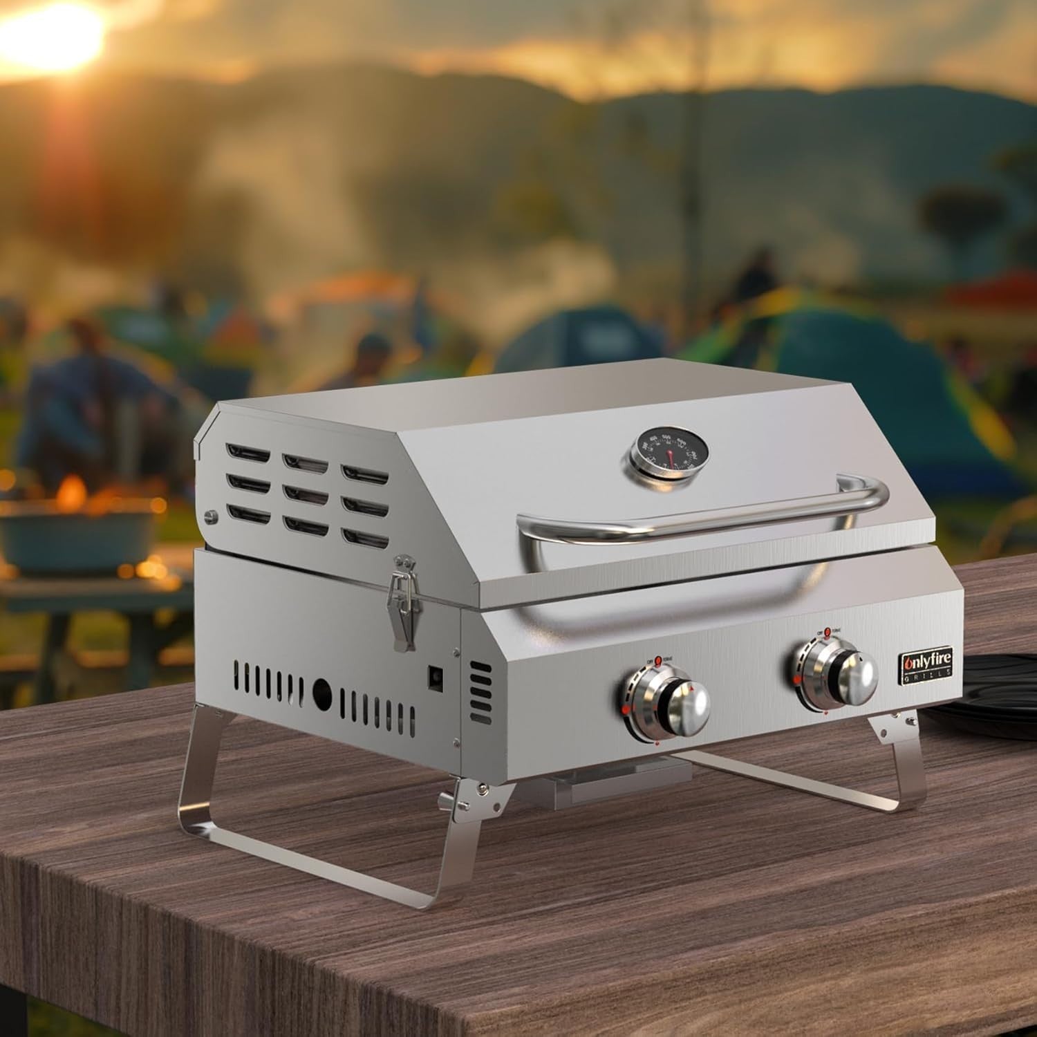 Portable 2 Burner Gas BBQ Grill Tabletop Stainless Steel Outdoor Camping Cooker