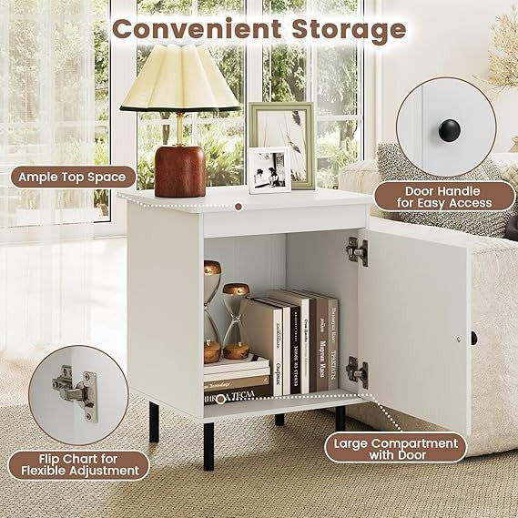 Modern White Bedside Table Pair with Storage Cabinet, Wooden Nightstands 51x44x6