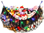 Extra Large Black Toy Hammock with LED Lights – Plush Animal Wall Storage