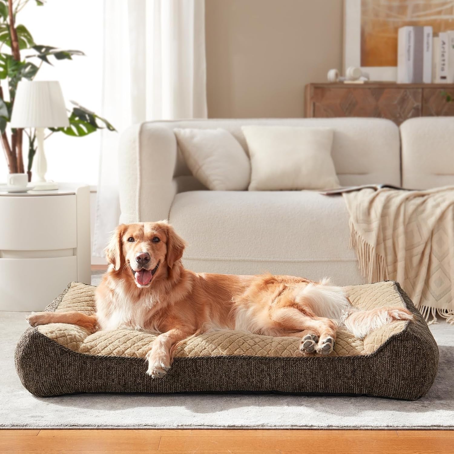Large Orthopedic Dog Sofa Bed 97x71cm Extra Thick Washable Brown