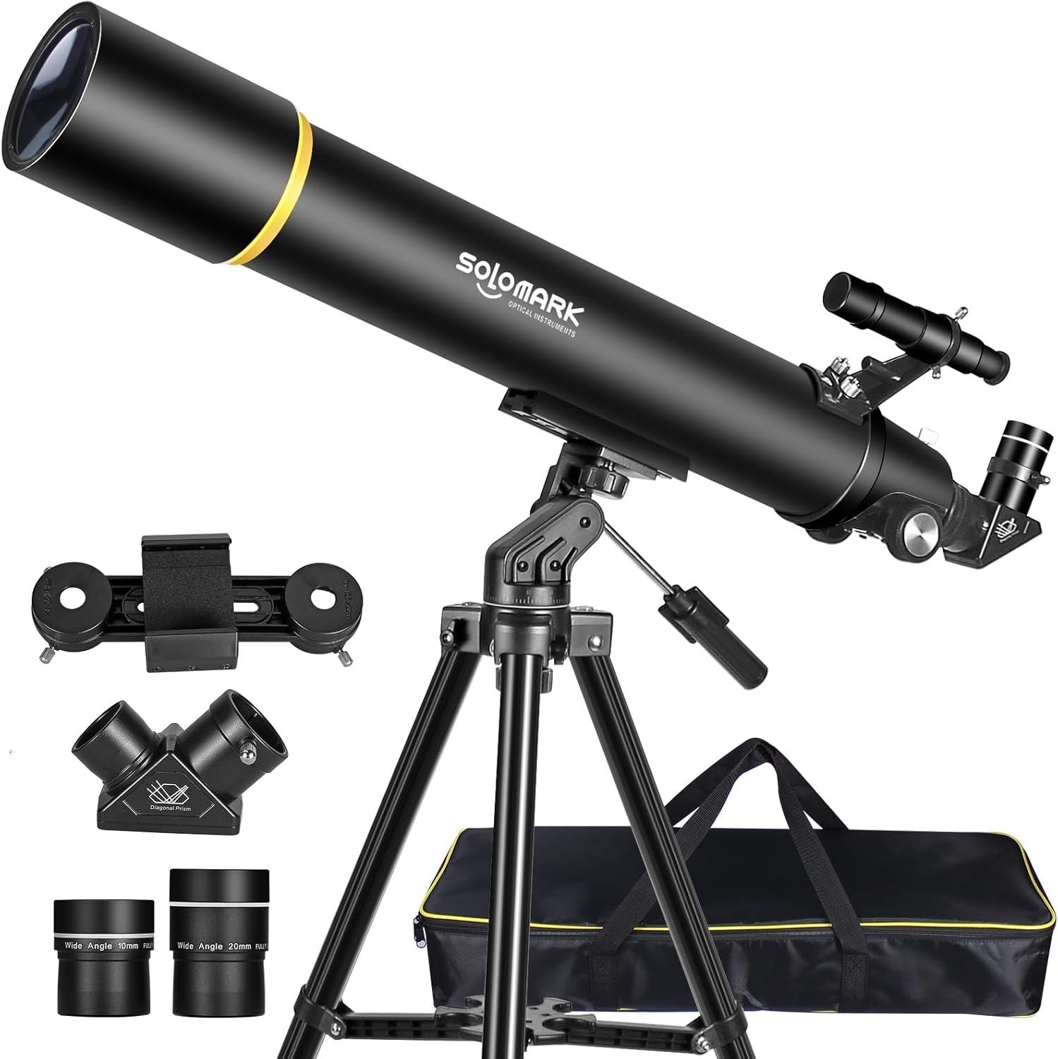 80mm Refractor Telescope 900mm for Adults & Beginners with Phone Adapter, Black