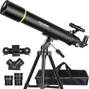80mm Refractor Telescope 900mm for Adults & Beginners with Phone Adapter, Black
