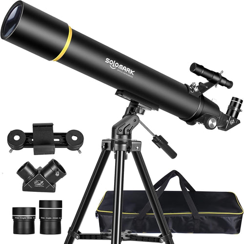80mm Refractor Telescope 900mm for Adults & Beginners with Phone Adapter, Black