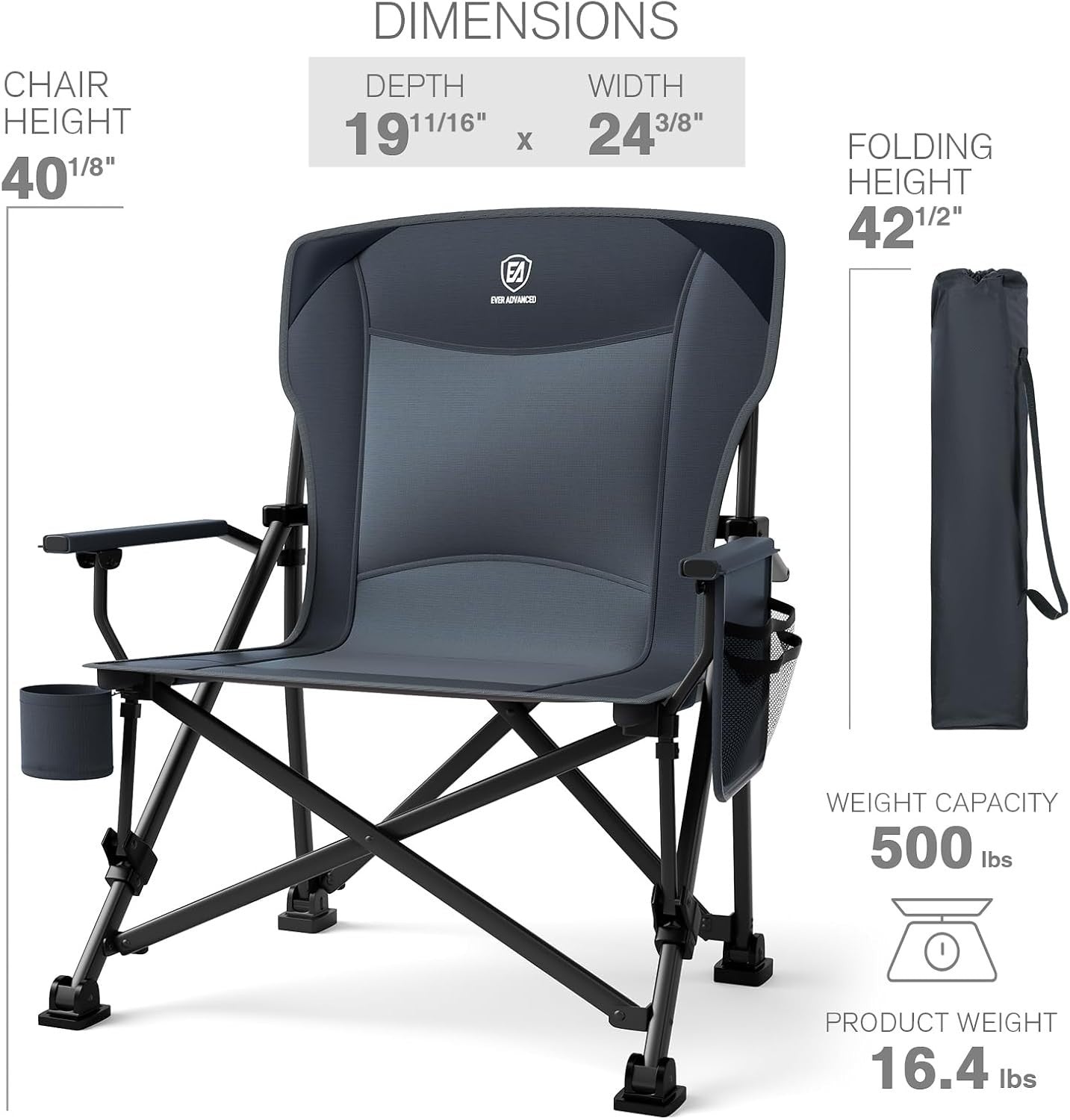 Heavy Duty Folding Camping Chair 230kg XXL Outdoor Seat w/ Cup Holder