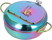 3.2L Stainless Steel Deep Fryer Pot w Thermometer Non Stick Blue