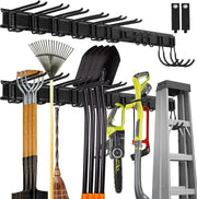 Garage Tool Rack Wall Mounted 12 Adjustable Hooks 2 Semicircle Black
