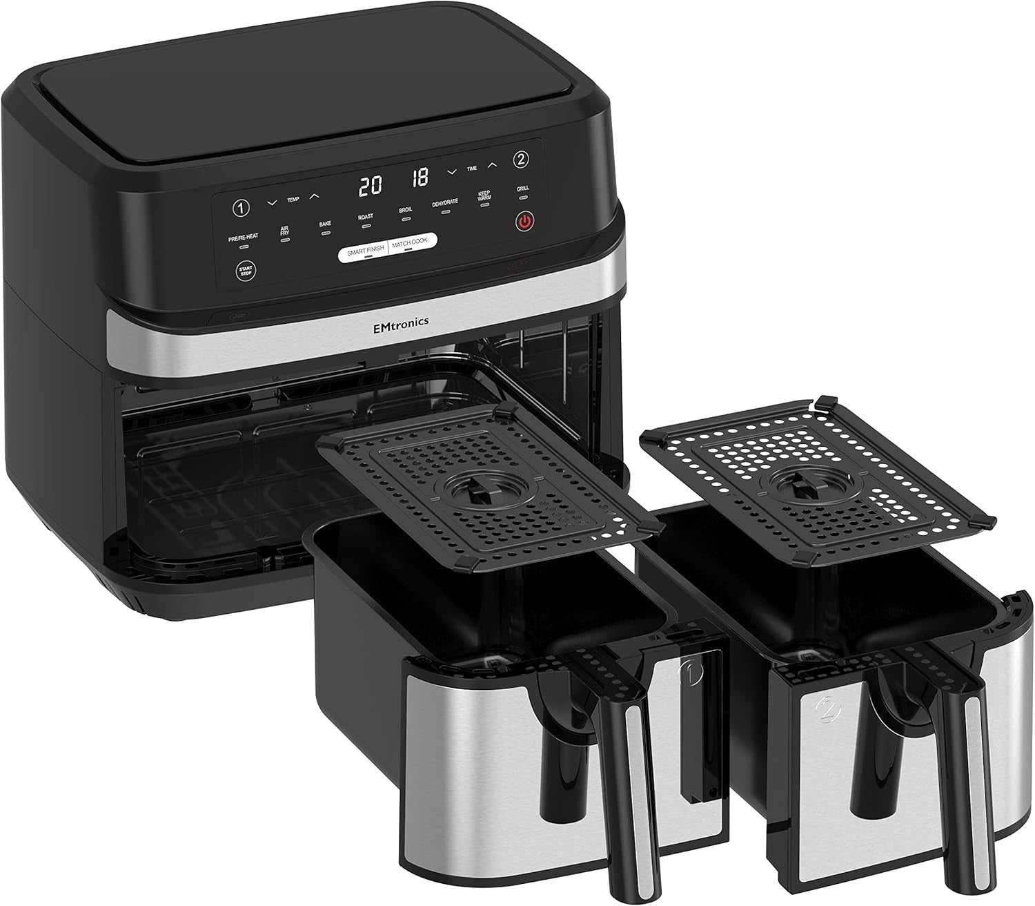 Silver Dual Air Fryer Set 9L Double Drawer + 6.3L Grill Temp Probe 60m