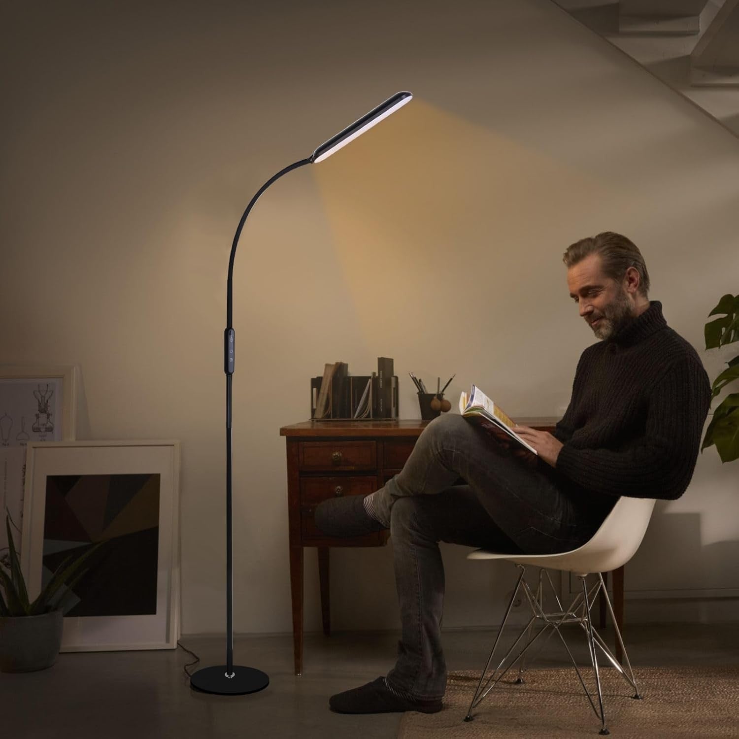 LED Floor Lamp Touch Dimmable Gooseneck Reading Light Adjustable Black