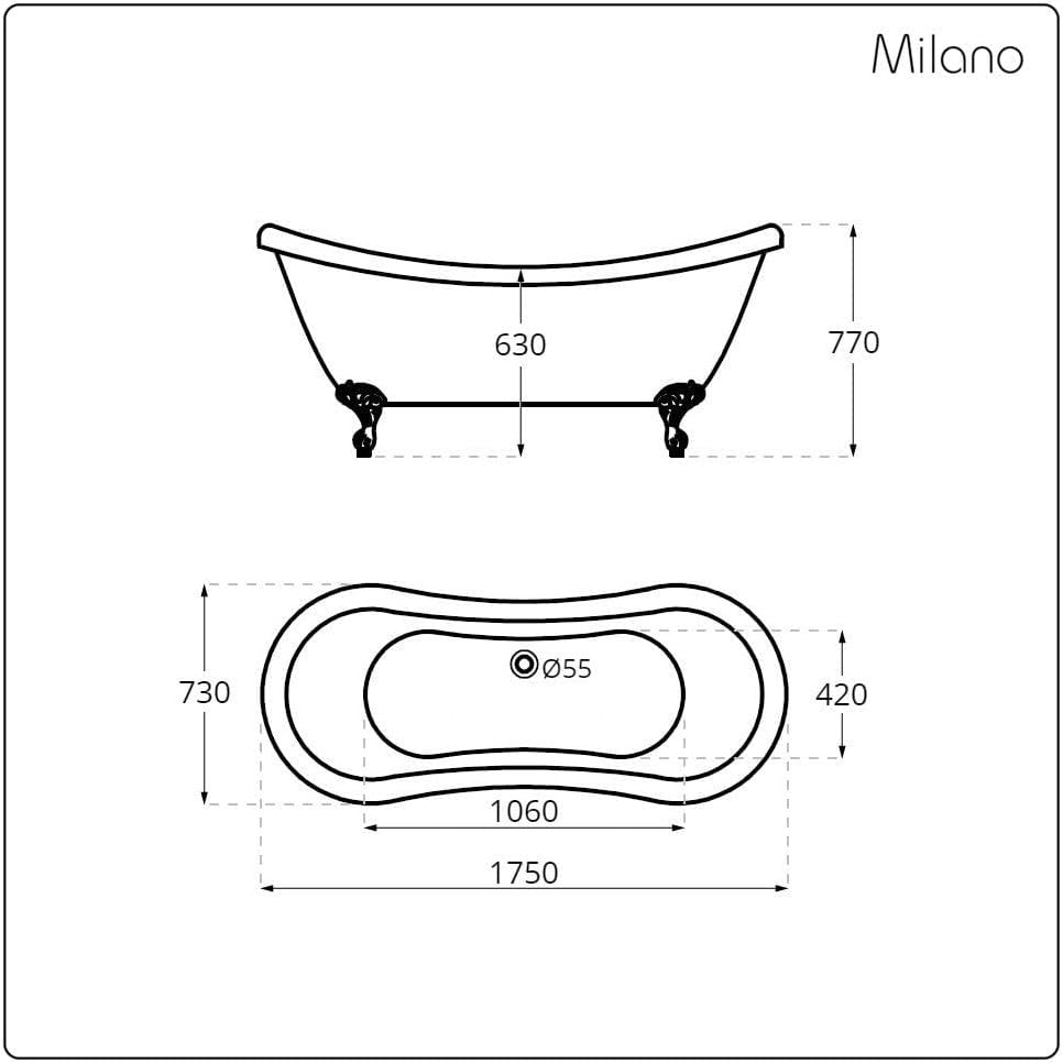 White Double Ended Freestanding Slipper Bath 1750x730mm Brass Claw Feet