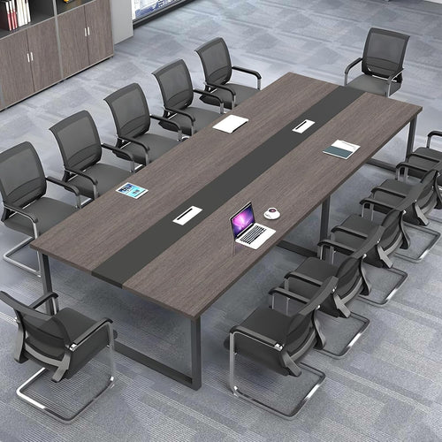 Gray Oak Conference Table 240cm w/ Metal Frame & Scratch-Resistant Top