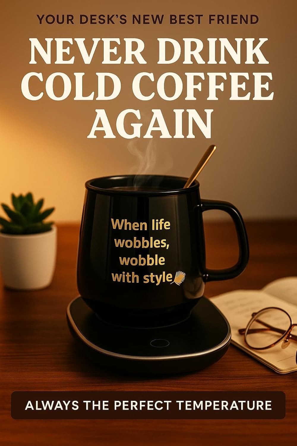 Ceramic Coffee Mug Set with USB Warmer Plate Lid Spoon