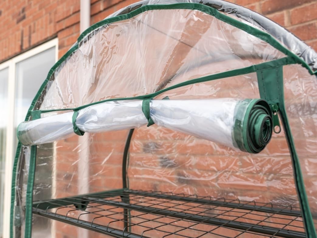 4 Tier Mini Greenhouse with Clear PVC Cover | Compact Outdoor Plant Shelving