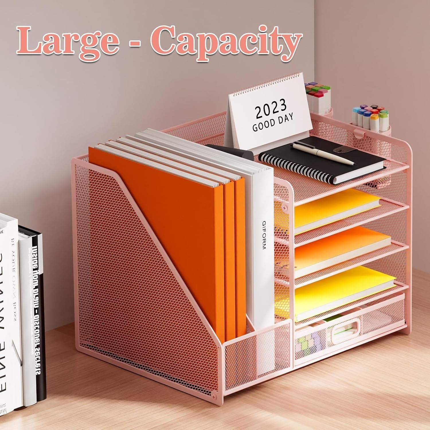 5 Tier Desk Organiser File Holder Paper Tray Drawer Pen Storage Pink