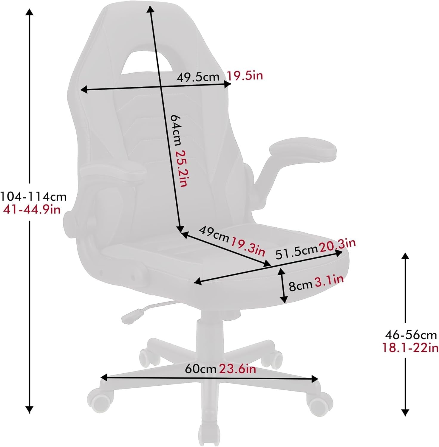 Ergonomic Gaming Chair Flip-Up Arms Faux Leather Swivel Black