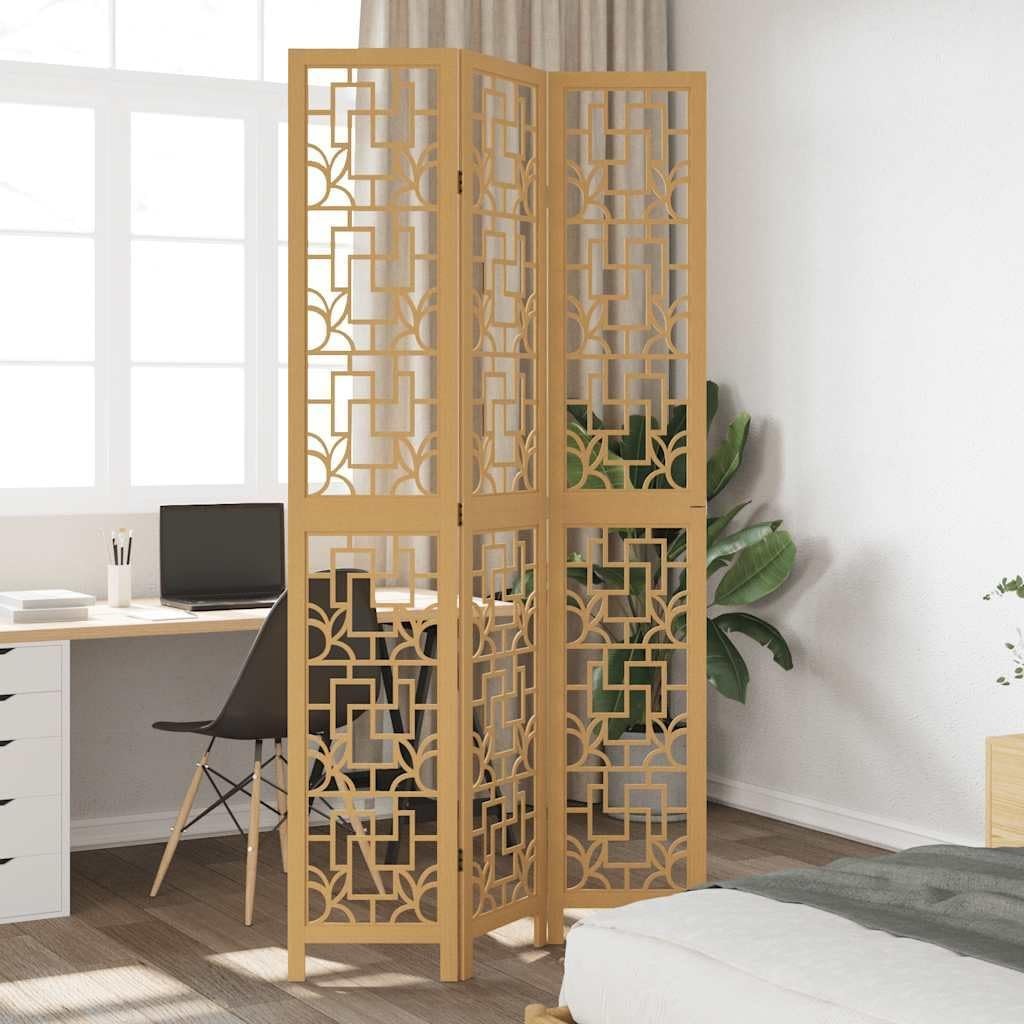 3 Panel Brown Wood Room Divider Folding Privacy Screen for Bedroom Living Room O