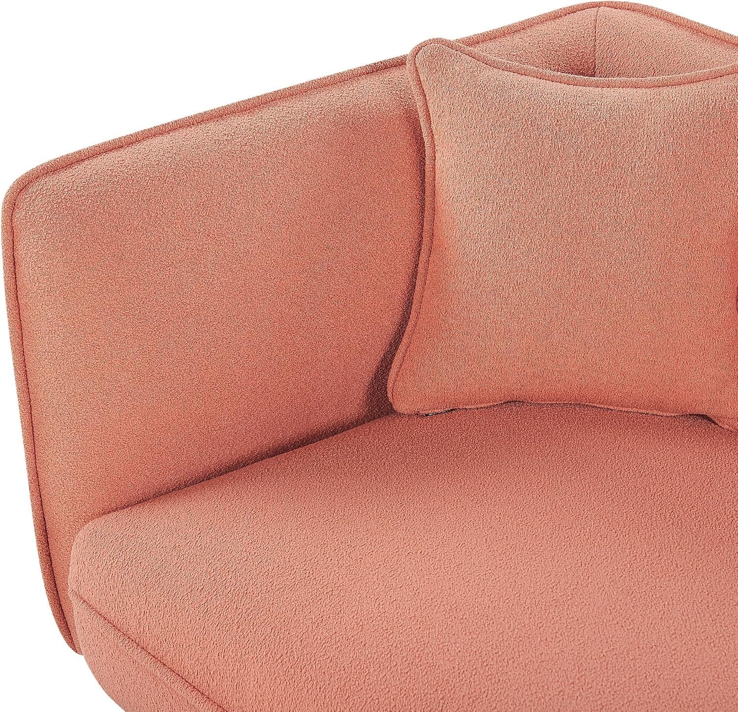 Peach Pink Boucle Left Hand Chaise Lounge Recliner Metal Legs with Cushion