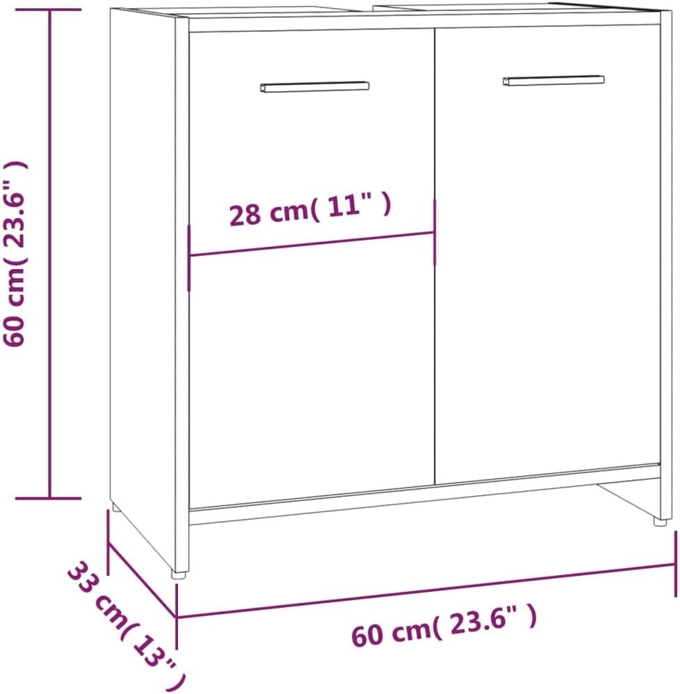 Rustic Brown Oak Under Sink Bathroom Cabinet – 2 Door Storage Cupboard 60cm Unit