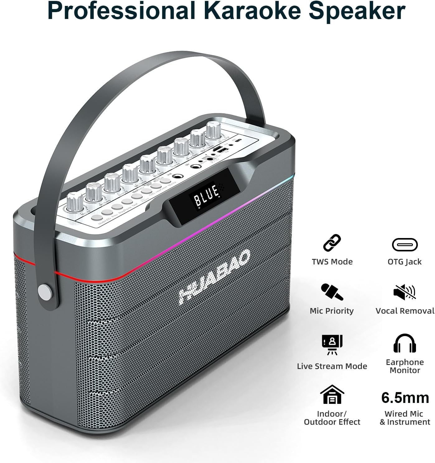100W Bluetooth Karaoke Machine with 2 Wireless Mics & LED Lights