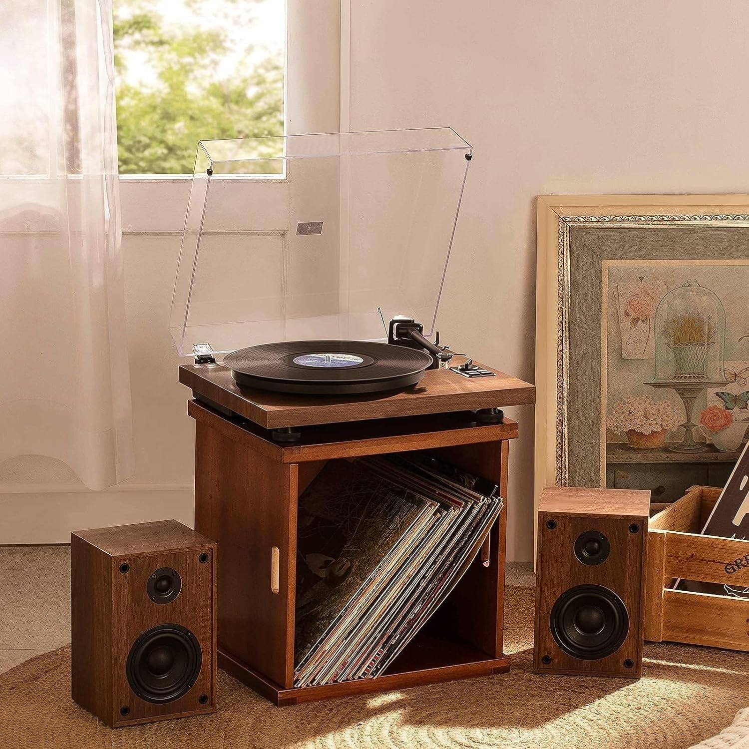 Bluetooth Vinyl Turntable Hi-Fi System with 36W Speakers & USB Recording